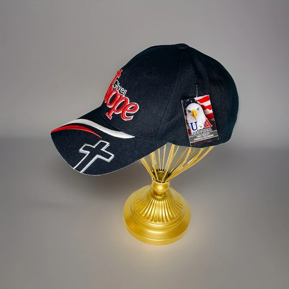 NWT God Gives Hope I Love Jesus Christian Cross Baseball Hat Cap Black Acrylic